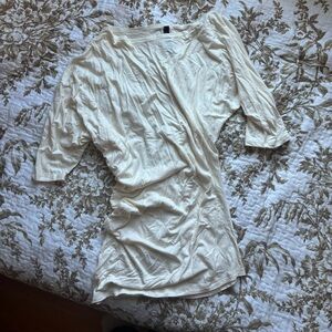 Cream Y2k trendy ruched asymmetrical short sleeve mini dress xs